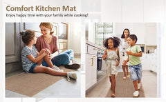Linen Weave Kitchen Floor Mat – Anti-Slip, Oil-Resistant Twill Rug with Rubber Backing