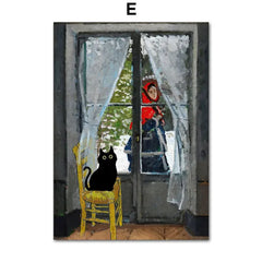 Funny Art Canvas Prints – Matisse, Monet & Van Gogh Inspired with Black Cat & Sunflowers