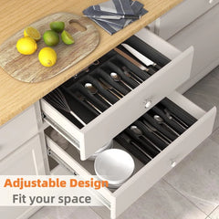 Expandable Silverware Drawer Organizer – Adjustable Black Cutlery Tray for Kitchen