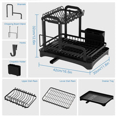 360° Rotating Kitchen Drying Rack – Double-Layer Tableware Organizer with Drain