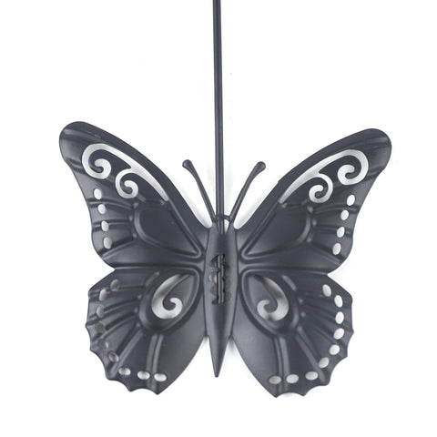 Round Butterfly Wall Clock – Black & White Wrought Iron & Glass