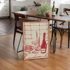 Red Wine & Crab Art Print – Hand-Drawn Modern Food Wall Decor for Kitchen & Home