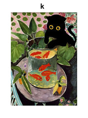 Funny Art Canvas Prints – Matisse, Monet & Van Gogh Inspired with Black Cat & Sunflowers